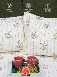 URBAN SPACE  White & Pink Floral 200 TC King Bedsheet with 2 Pillow Covers