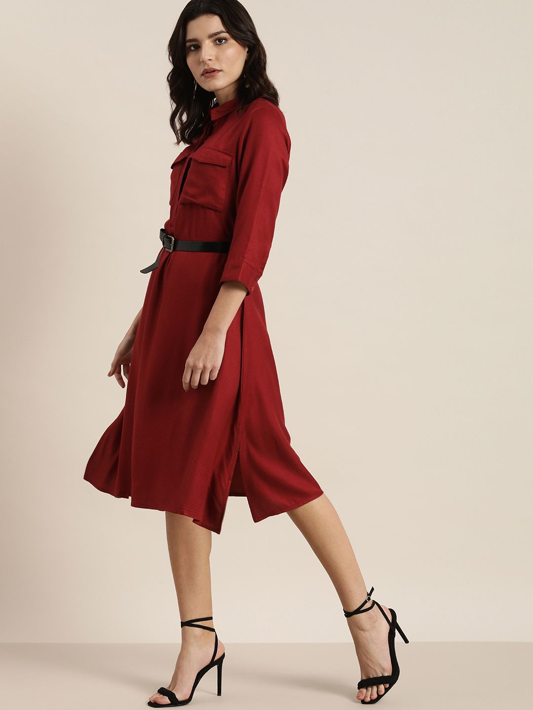 all about you Women Red Solid Shirt Dress