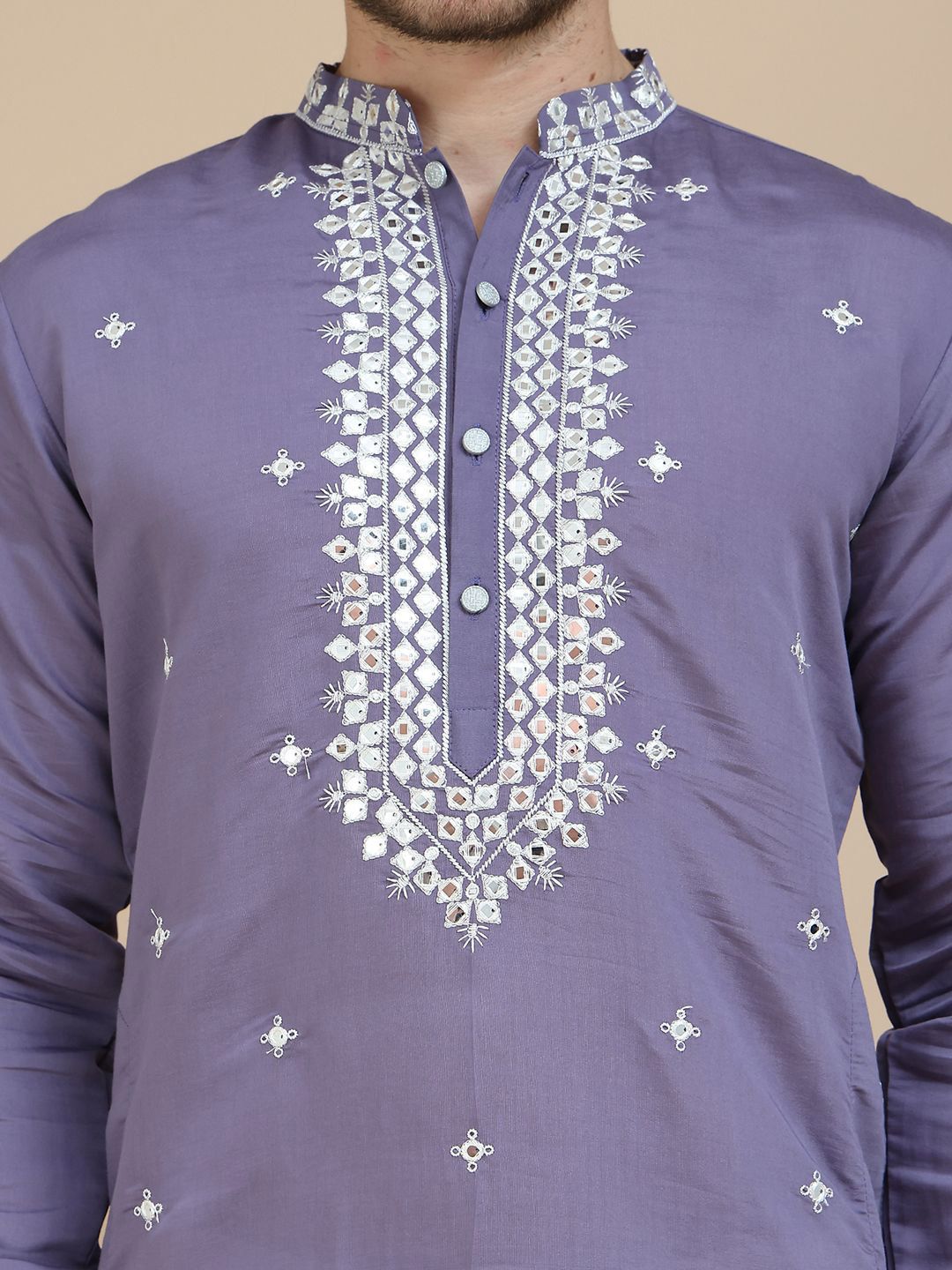 Jompers Men Geometric Embroidered Mirror Work Kurta
