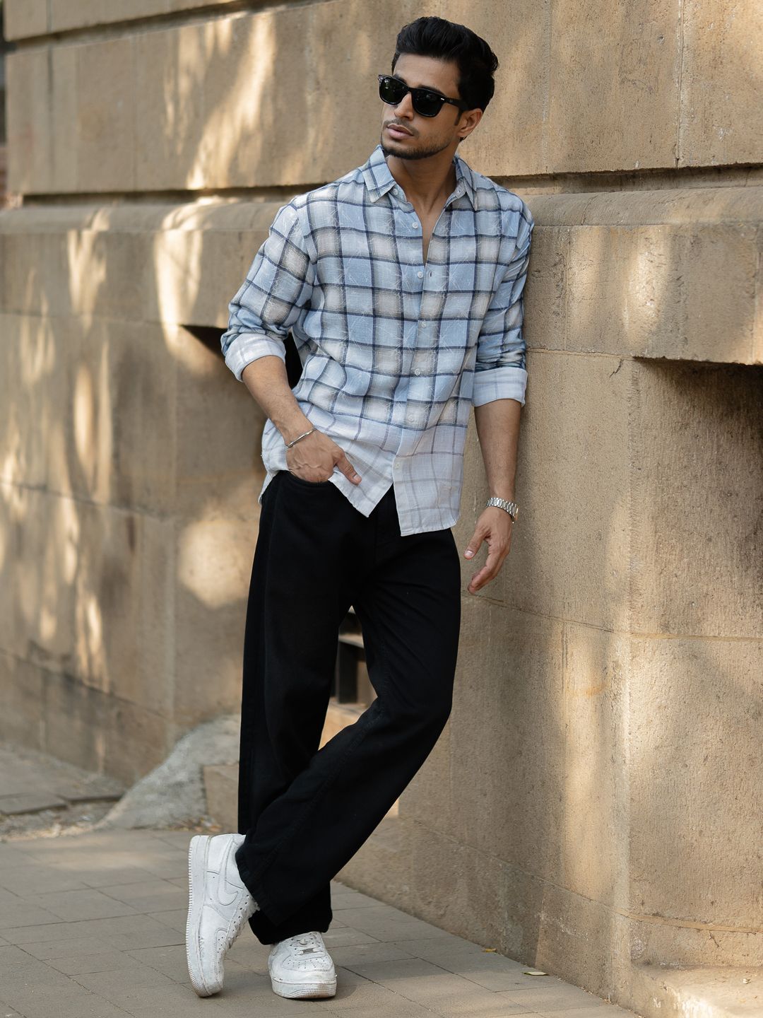 Powerlook Men Tartan Checks Checked Spread Collar Cotton Casual Shirt