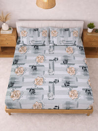 Myntra Elegant Homes Grey Floral 300 TC King Double Bedsheet dengan 2 Sarung Bantal