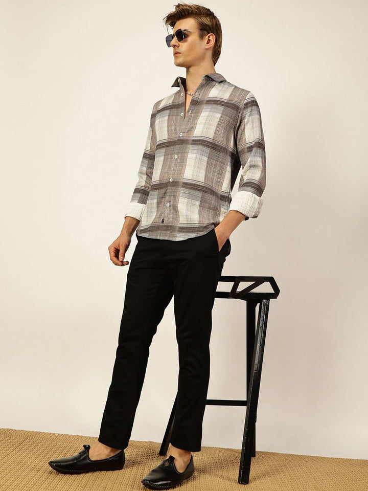 Thomas Scott Men Premium Slim Fit Tartan Checks Opaque Checked Casual Shirt