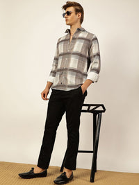 Thomas Scott Men Premium Slim Fit Tartan Checks Opaque Checked Casual Shirt