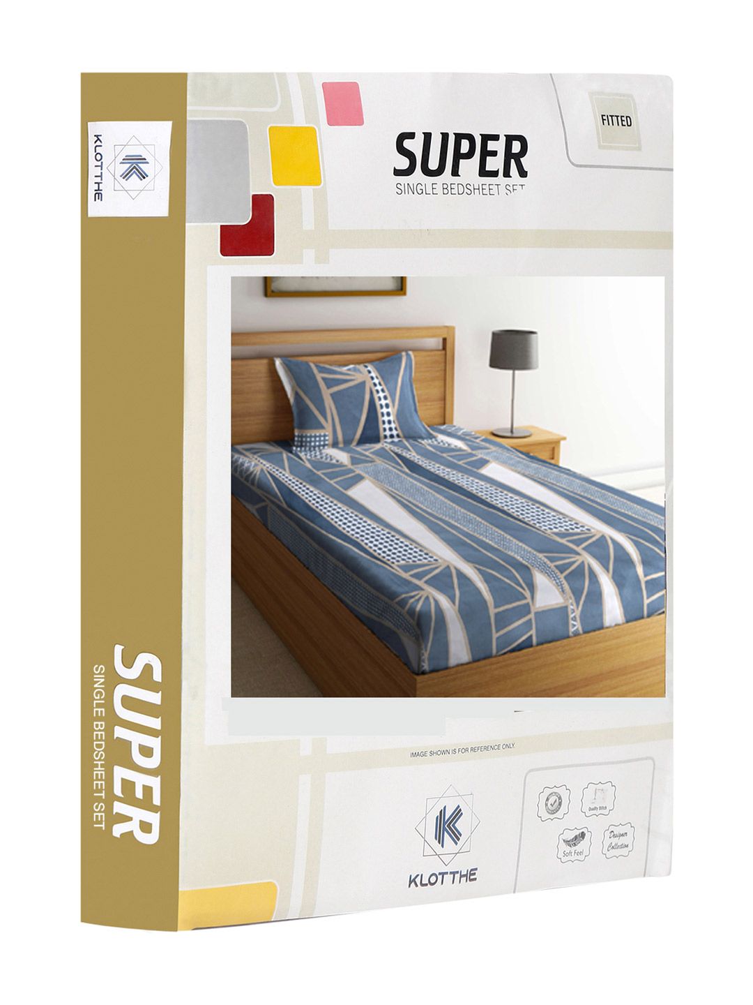 KLOTTHE Biru Kapas Abstrak Boleh Bernafas 300 TC Dilengkapi Cadar Single Halus dengan Sarung Bantal-89 x 59 inci