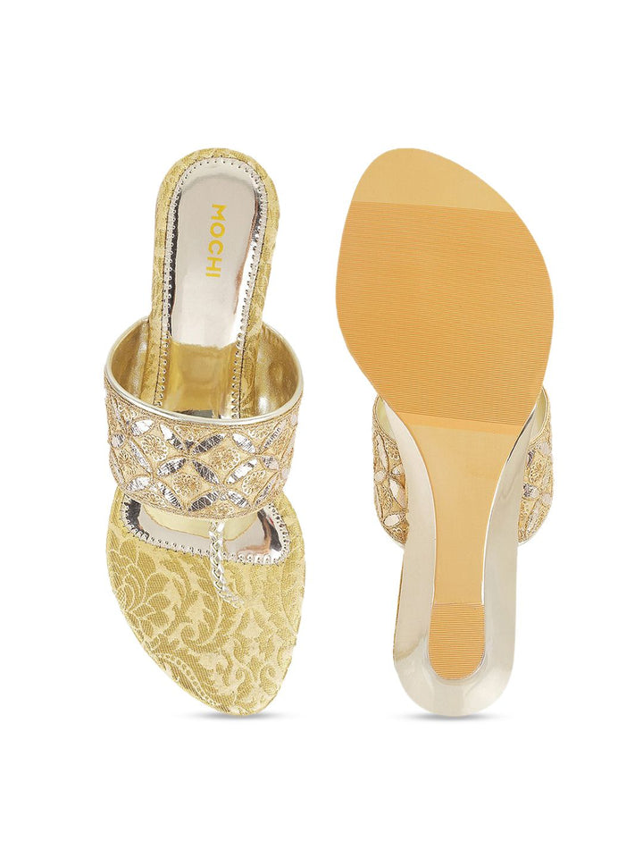 Mochi Women Gold-Toned & Silver-Toned Embellished Suede Wedge Heels