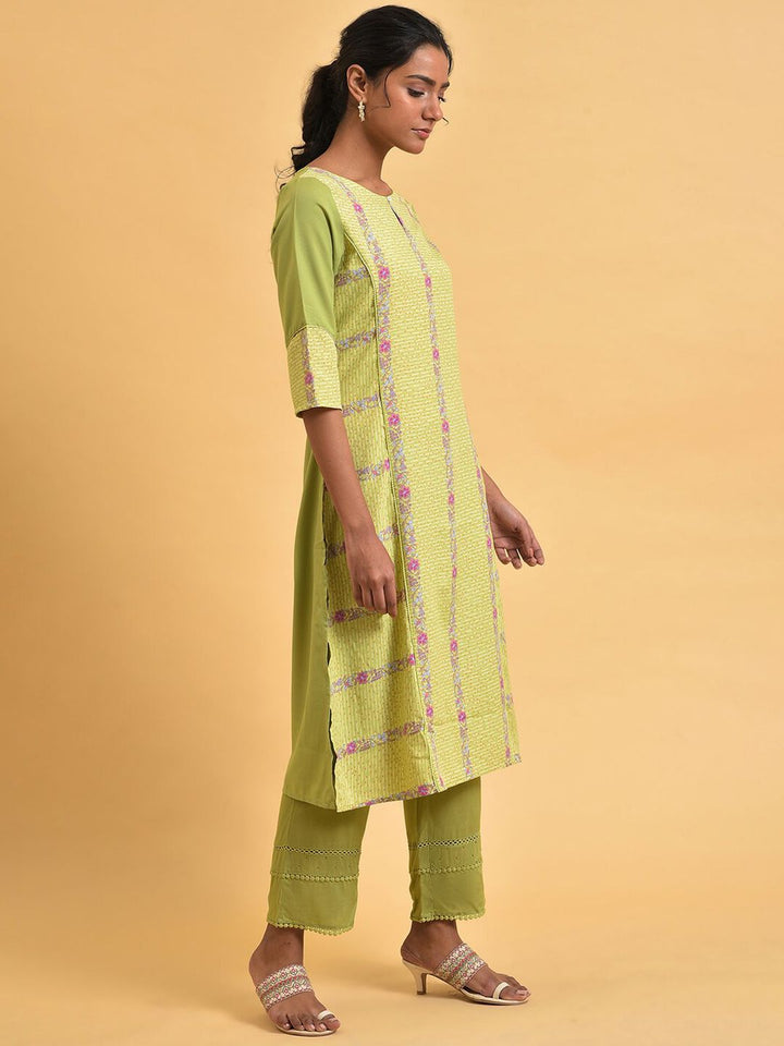 W Floral Printed Keyhole Neck Straight Kurta