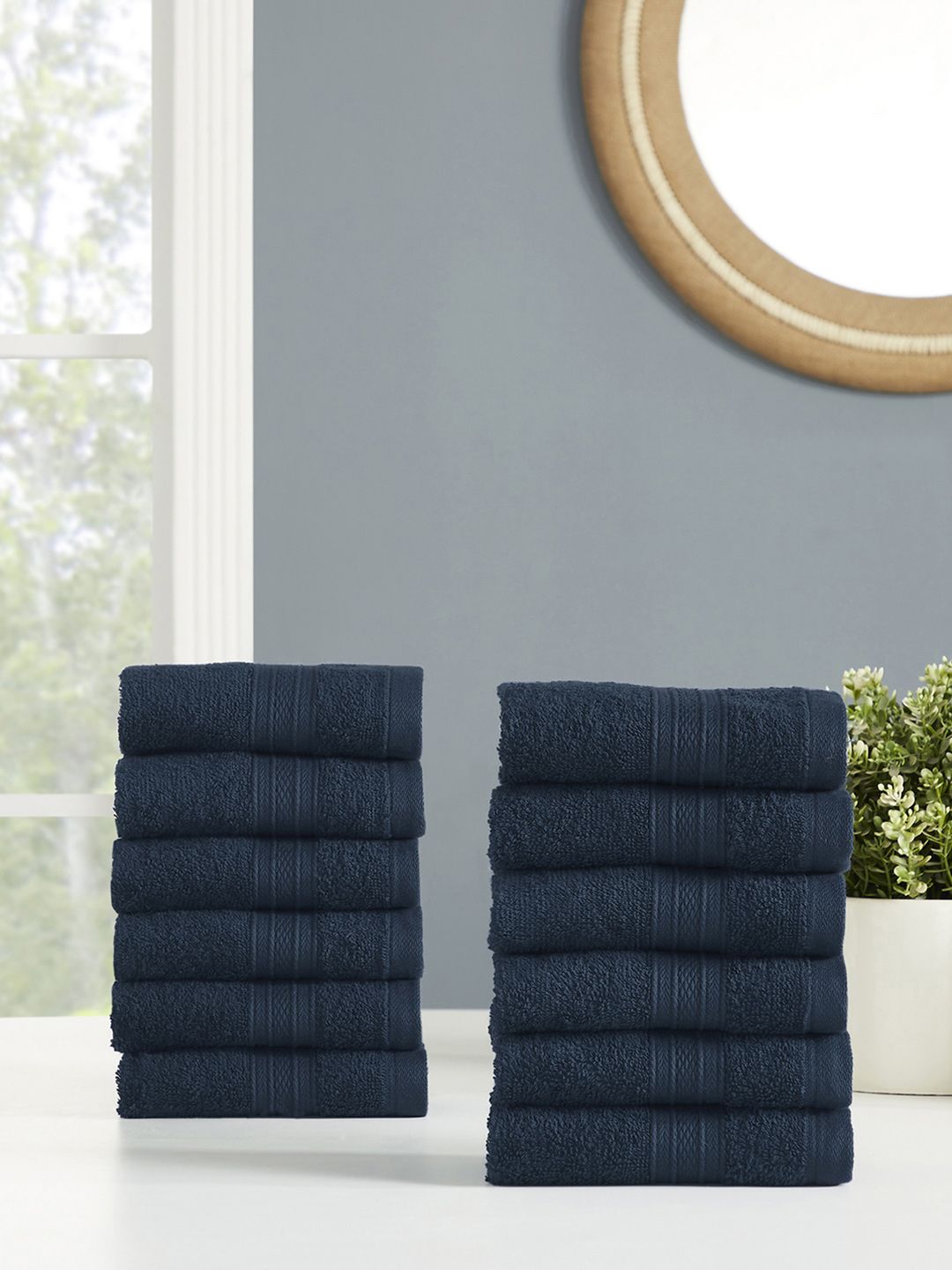 MYTRIDENT Blue Set of 12 Solid Cotton 500 GSM Face Towels