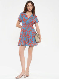 RAREISM Floral Printed V-Neck Fit & Flare Dress
