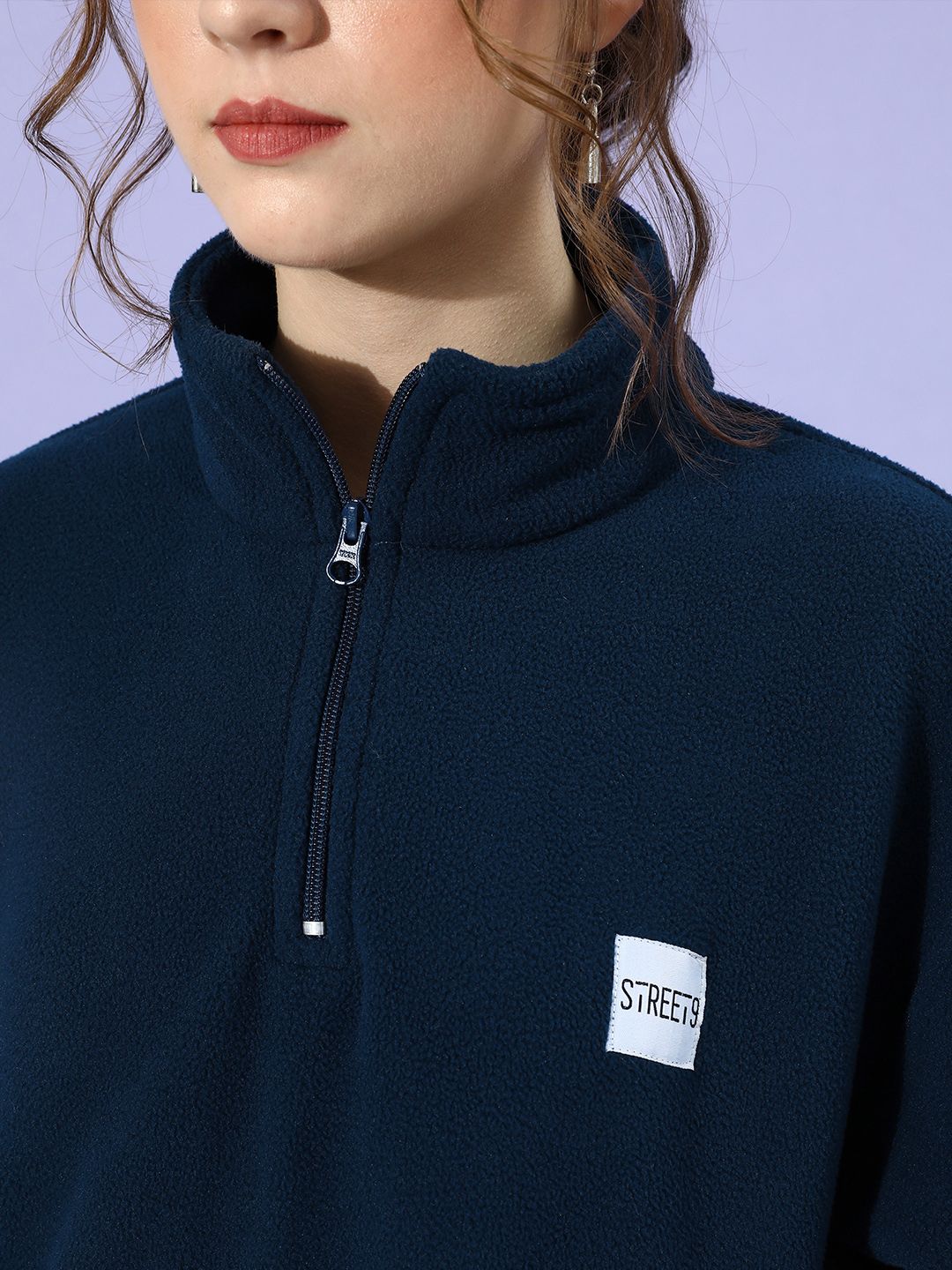 STREET 9 Women Deep Navy Blue Solid Sweatshirt