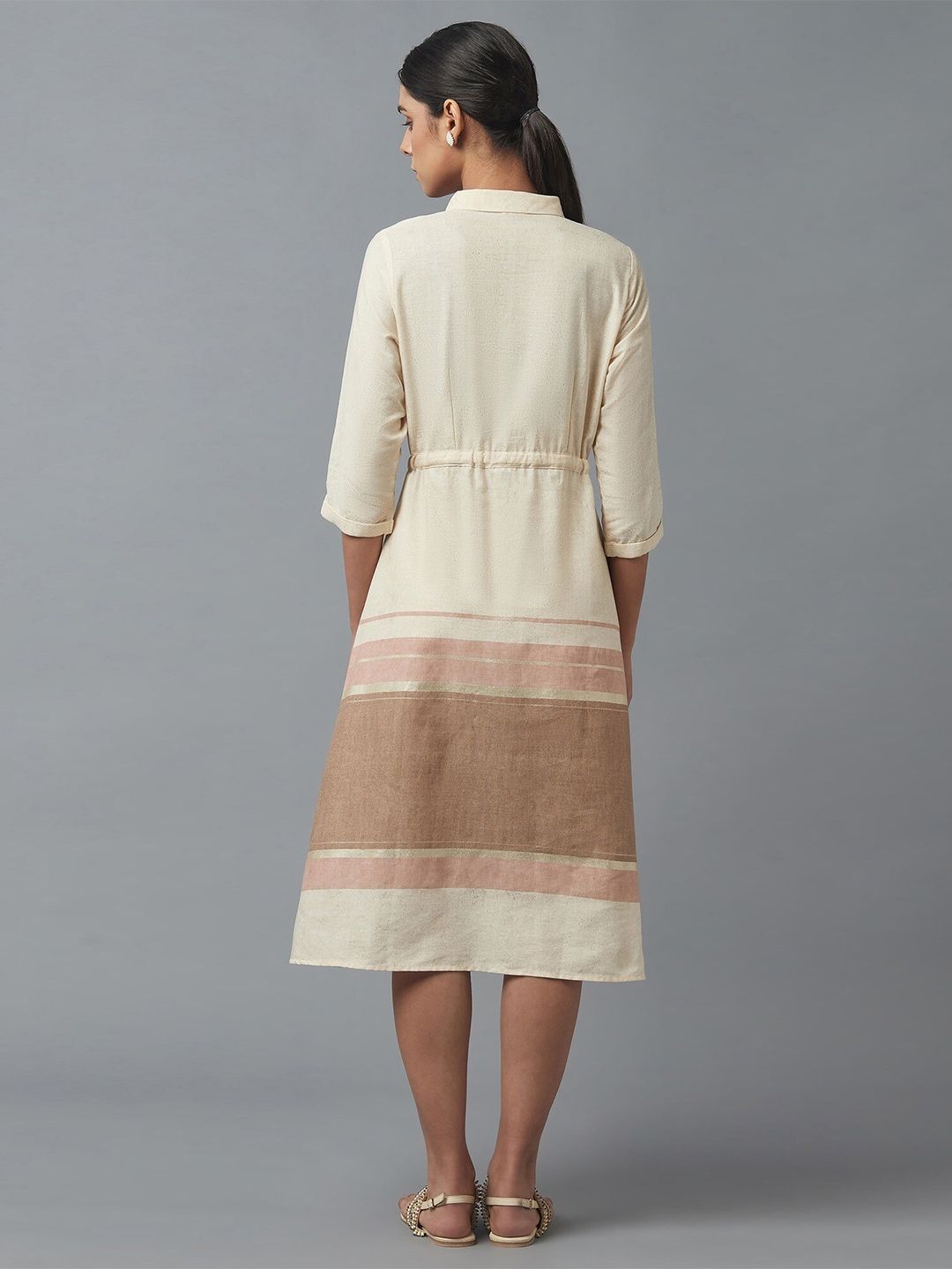 W Beige & Brown Ethnic Midi Dress