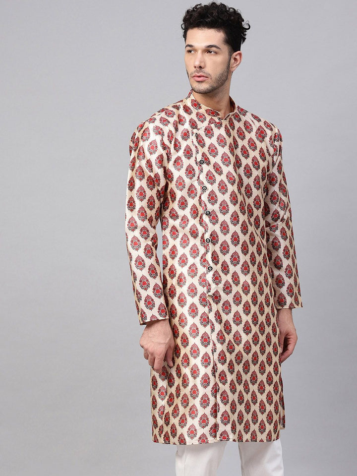 SOJANYA Men Red & Beige Printed Straight Kurta