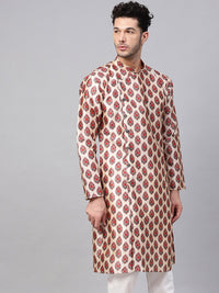 SOJANYA Men Red & Beige Printed Straight Kurta
