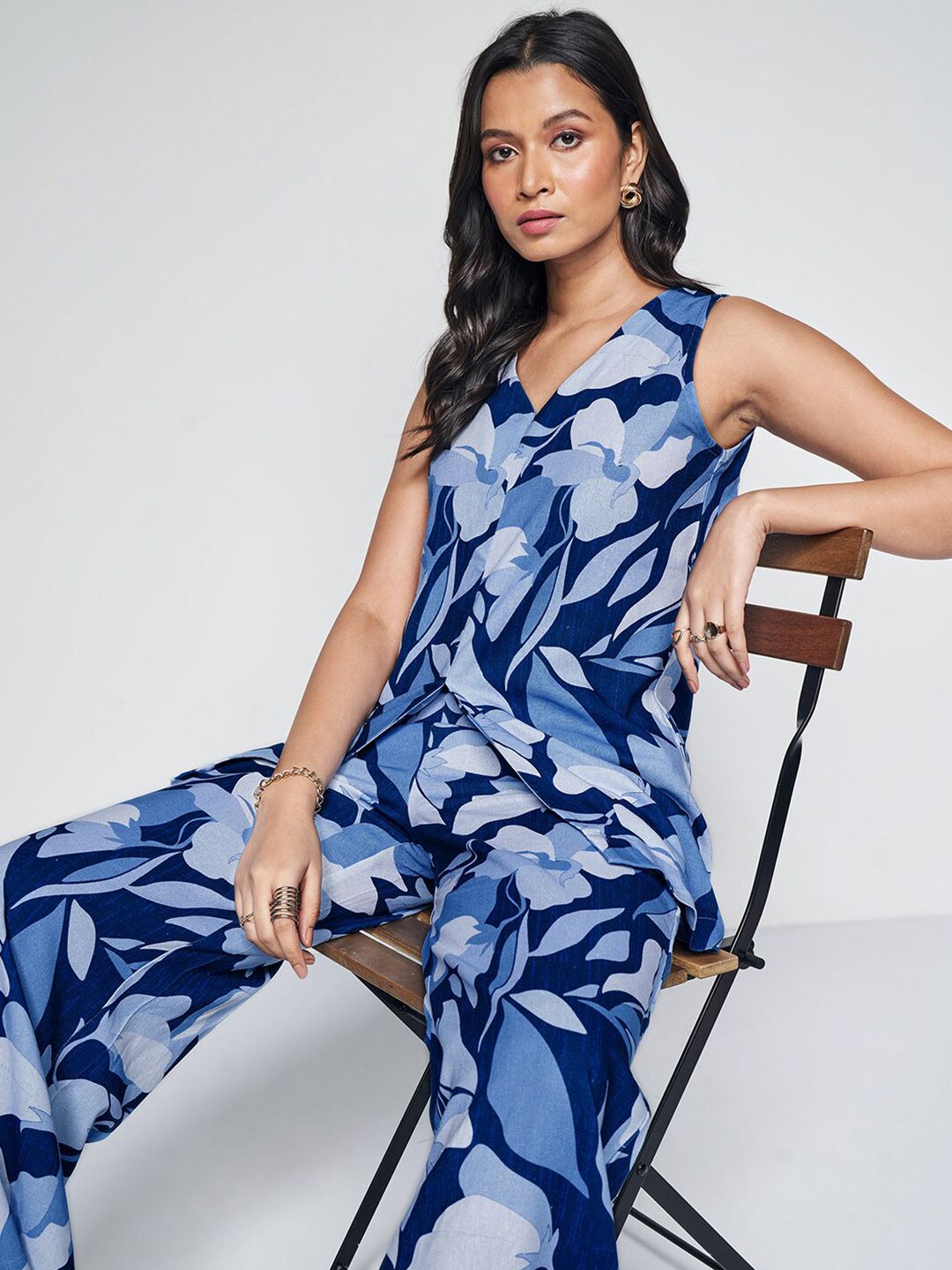 AND Floral Printed Longline Top With Palazzos