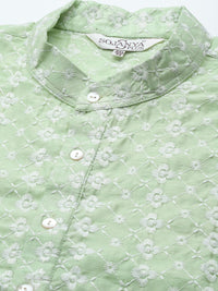 SOJANYA PLUS Men Sea Green Chikankari Embroidered Kurta with Churidar & Nehru Jacket