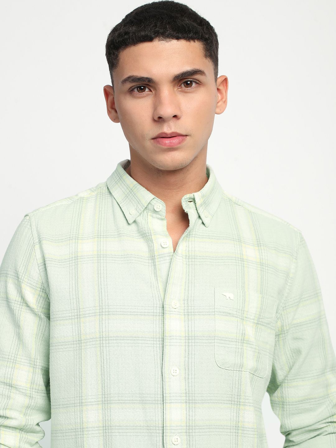 THE BEAR HOUSE Men Slim Fit Windowpane Checks Opaque Pure Cotton Casual Shirt