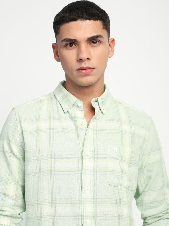 THE BEAR HOUSE Men Slim Fit Windowpane Checks Opaque Pure Cotton Casual Shirt