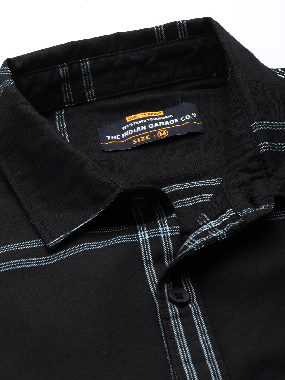 The Indian Garage Co Men Black & White Checked Pure Cotton Casual Shirt