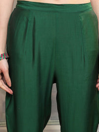 Vishudh Green Floral Embroidered Thread Work Straight Kurta With Trousers & Dupatta