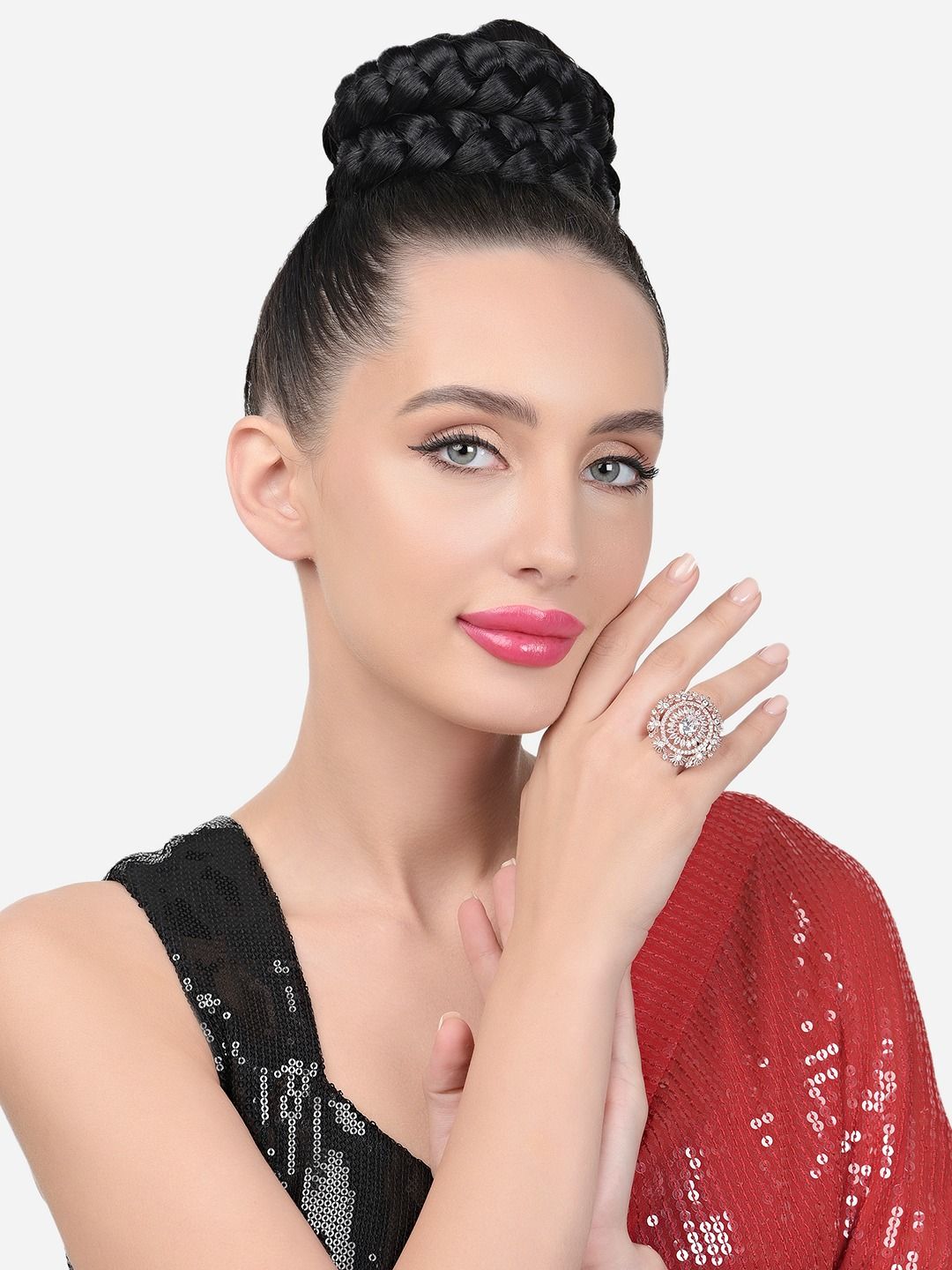 Cincin Jari Boleh Laras Zaveri Pearls Rose Saduran Emas CZ