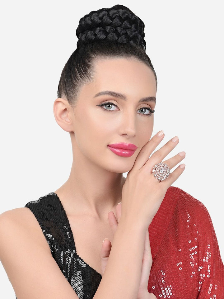 Cincin Jari Boleh Laras Zaveri Pearls Rose Saduran Emas CZ