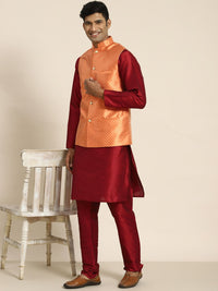 SOJANYA Kurta Rekaan Tenunan Lelaki dengan Churidar dengan Jaket Nehru