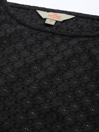 Anouk Women Black Cotton Ethnic Motifs Schiffli Embroidered Fusion Kurta