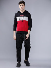 The Indian Garage Co Men Black & Red Colourblocked Hooded Sweatshirt