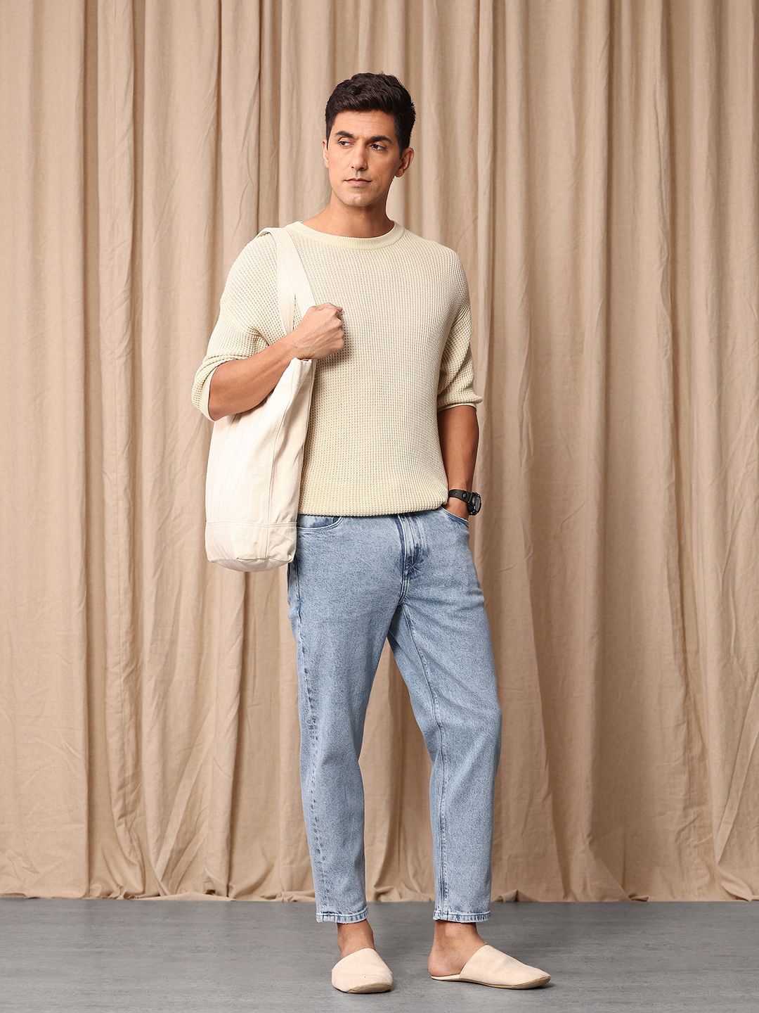 Mr Bowerbird Men Cropped Tapered Fit Heavy Fade Stretchable Jeans