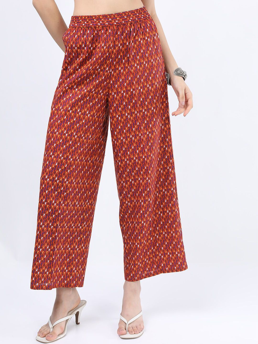 Vishudh Women Purple Ethnic Motifs Printed Panelled Pure Cotton Kurta with Palazzos & With Dupatta