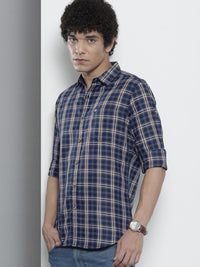 The Indian Garage Co Men Navy Blue Checked Casual Shirt
