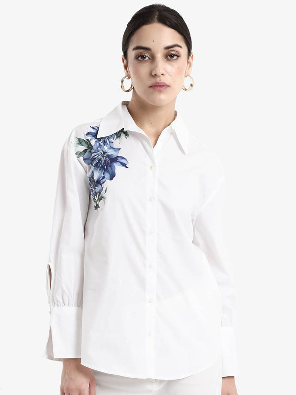 RAREISM Women Floral Printed Spread Collar Casual Shirt