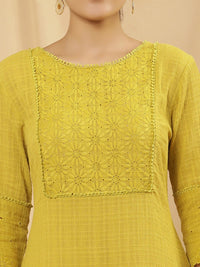 W Yellow Floral Yoke Design Thread Work Pure Cotton Straight Kurta