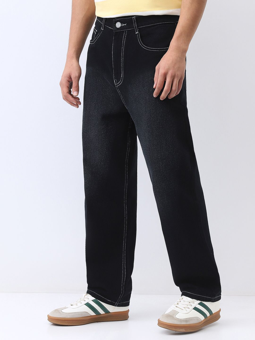 Urbano Fashion Men's Black Loose Baggy Fit Washed Jeans