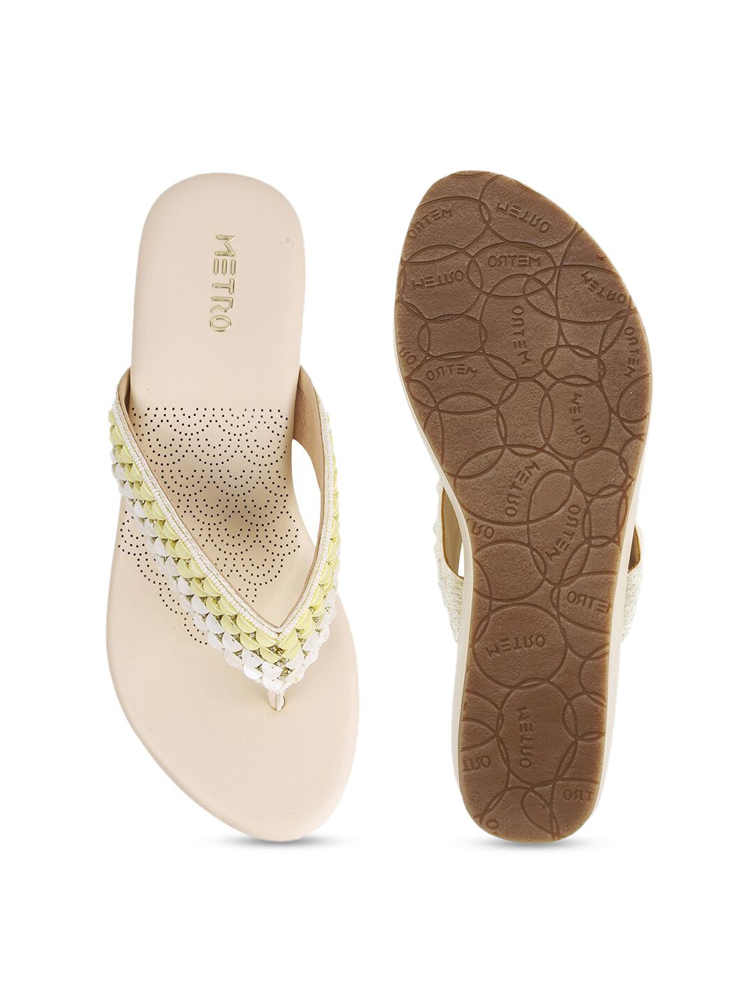 Metro Beige Embellished Wedge Sandals
