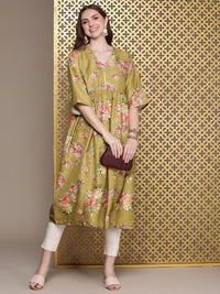 House of Pataudi Women Floral Printed Gotta Patti Floral Kurta