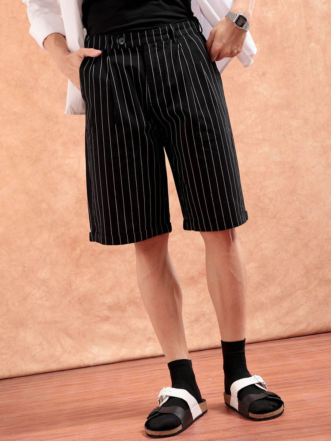 The Indian Garage Co Men Striped Loose Fit Technology Shorts