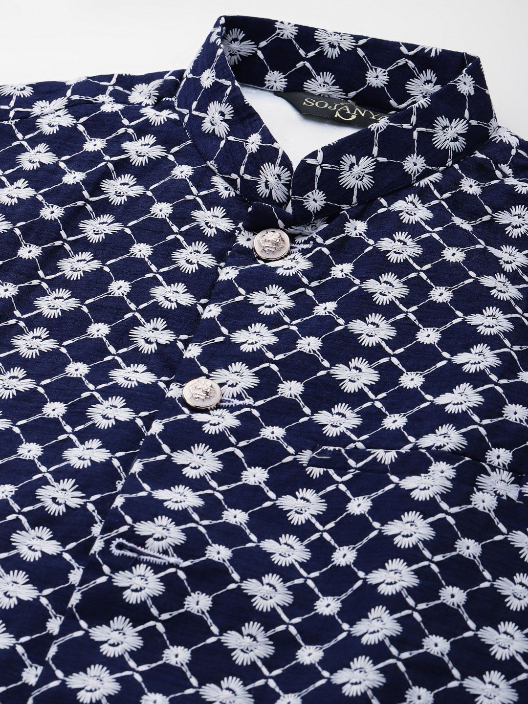 SOJANYA Kurta Sulam Chikankari Biru Lelaki dengan Jaket Churidar & Nehru