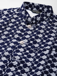 SOJANYA Kurta Sulam Chikankari Biru Lelaki dengan Jaket Churidar & Nehru
