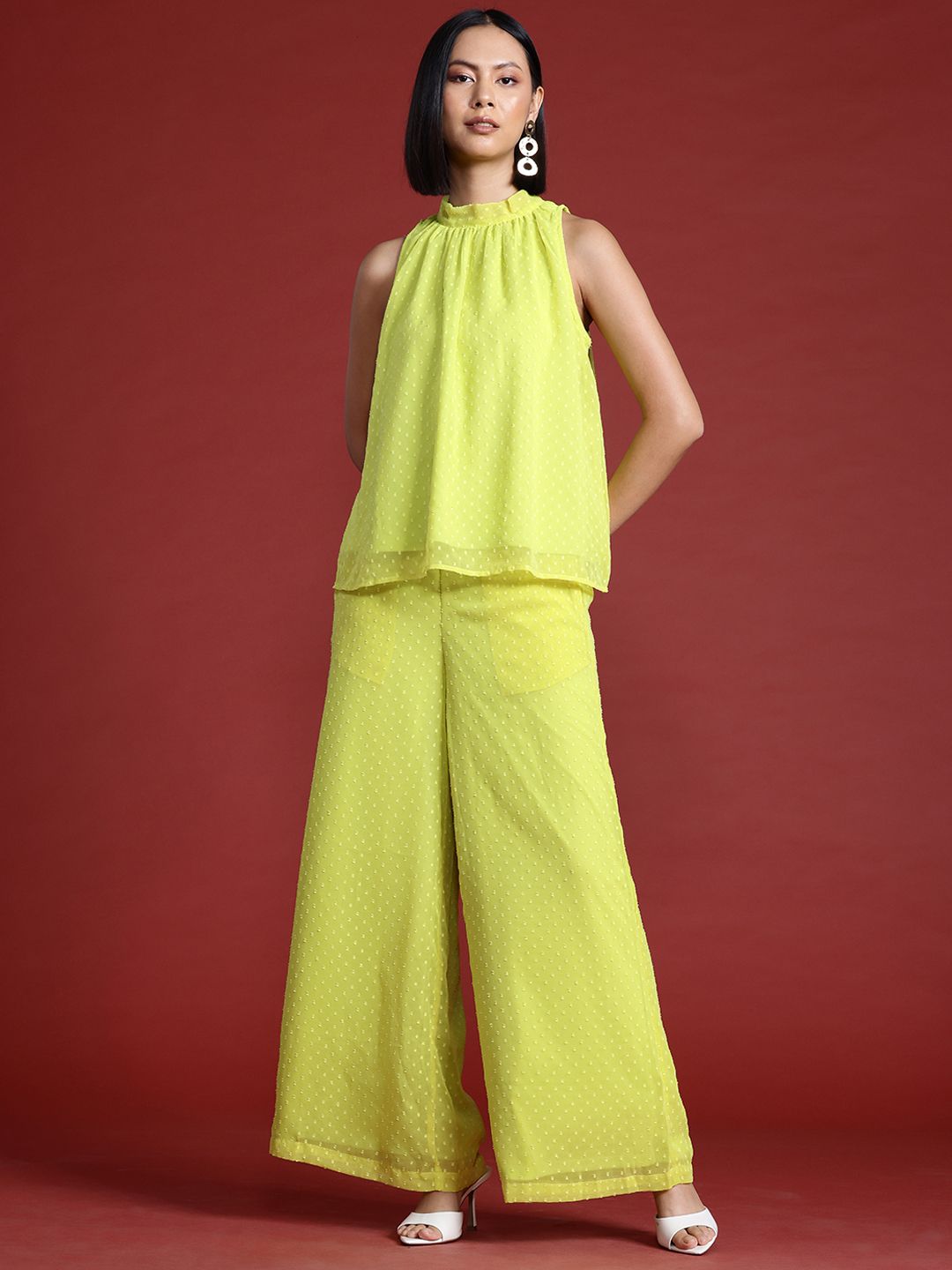 all about you Halter Neck Dobby Top with Parallel Trousers