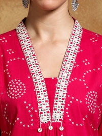 Varanga Women Bandhani Printed Regular Kurta with Trousers & With Dupatta