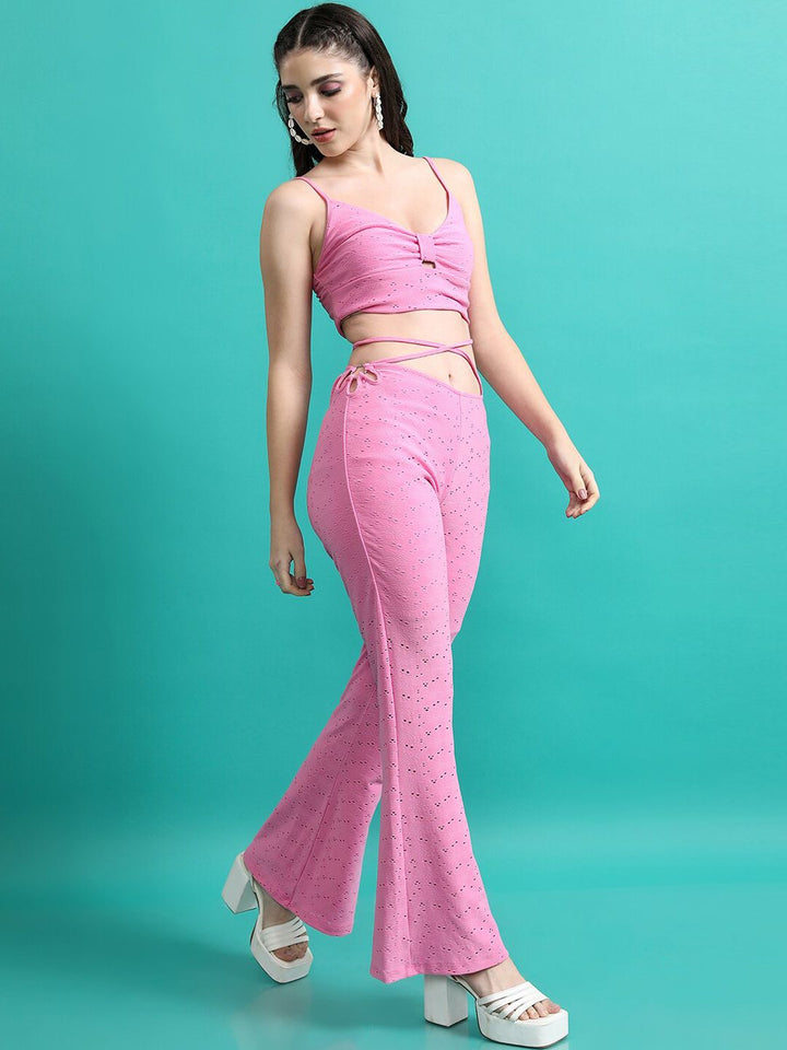 Tokyo Talkies Self Designed Shoulder Straps Crop Top With Trousers