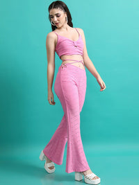 Tokyo Talkies Self Designed Shoulder Straps Crop Top With Trousers