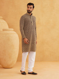 SOJANYA Set Kurta Cotton Pure Cotton Lengan Panjang Sulam Geometrik Kolar Mandarin