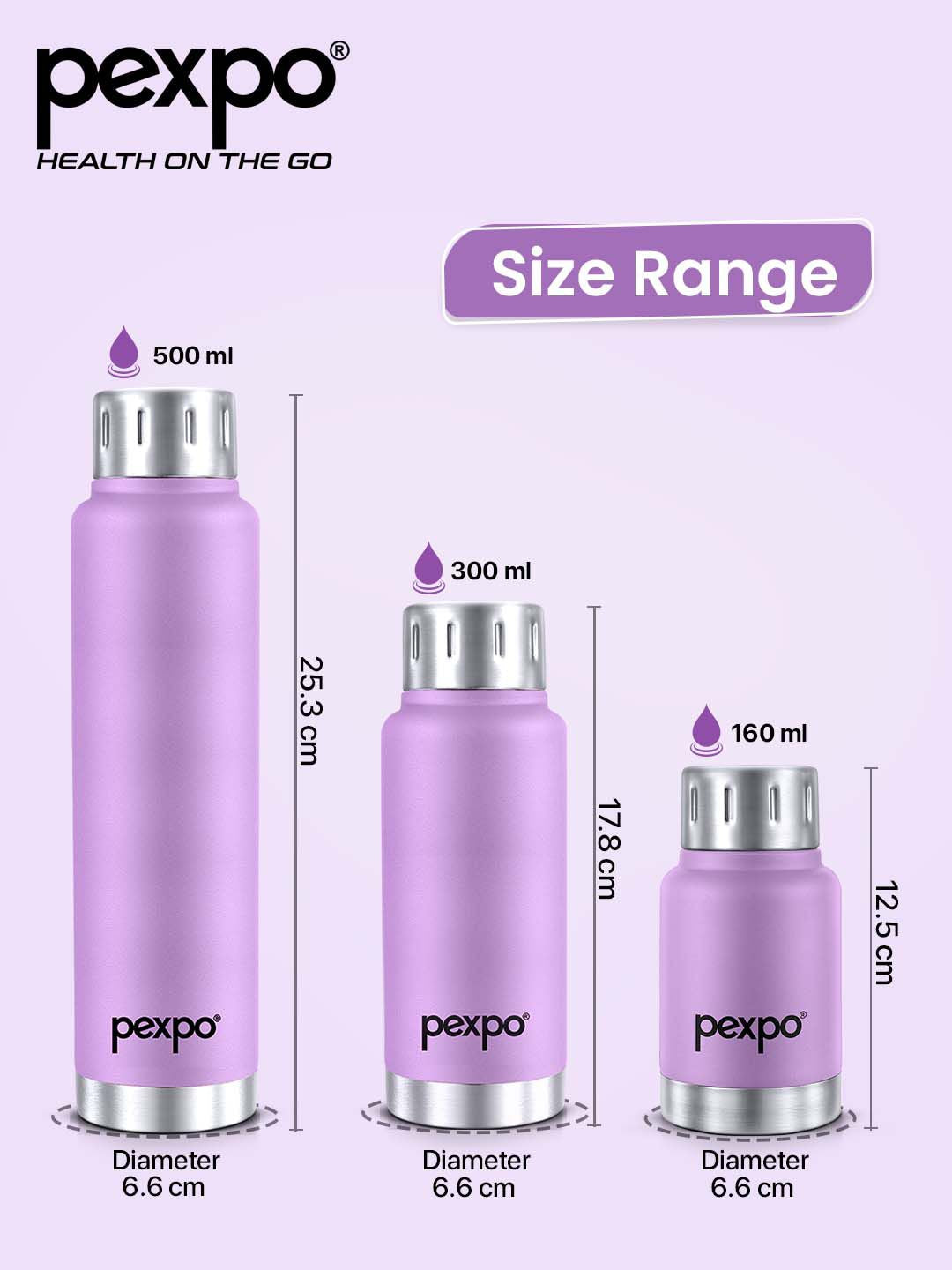 Pexpo Purple CAMEO Thermosteel Hot and Cold Upto 10 hrs Insulated Water Bottle 500ml