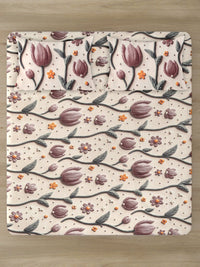 Myntra Elegant Cream-Coloured Floral 300 TC King 7D Bedsheet with 2 Pillow Covers