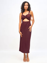 SASSAFRAS Shoulder Strap Waist Cut Out Bodycon Midi Dress