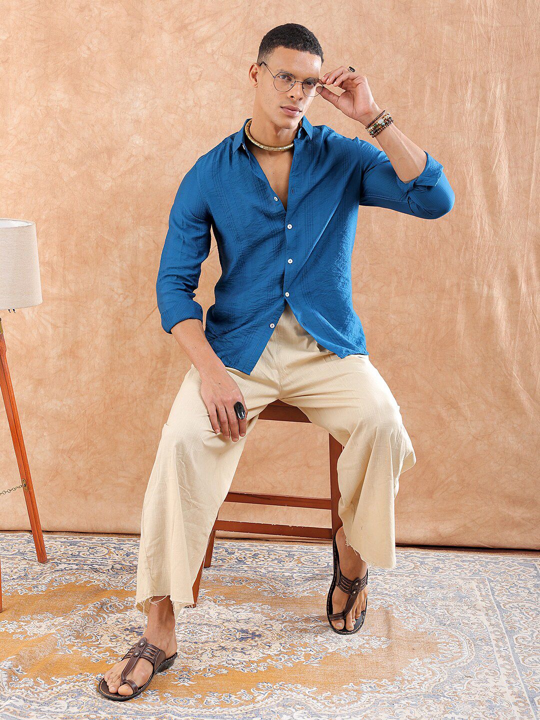 The Indian Garage Co Men Slim Fit Striped Dobby Resortwear Shirt