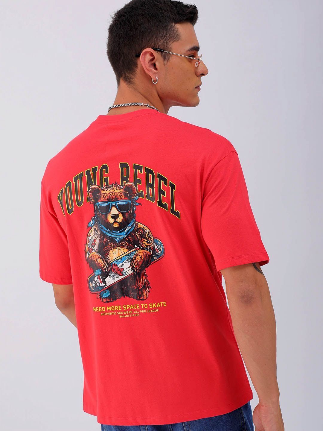 The Indian Garage Co Men Back Printed Boxy Oversized Pure Cotton T-shirt