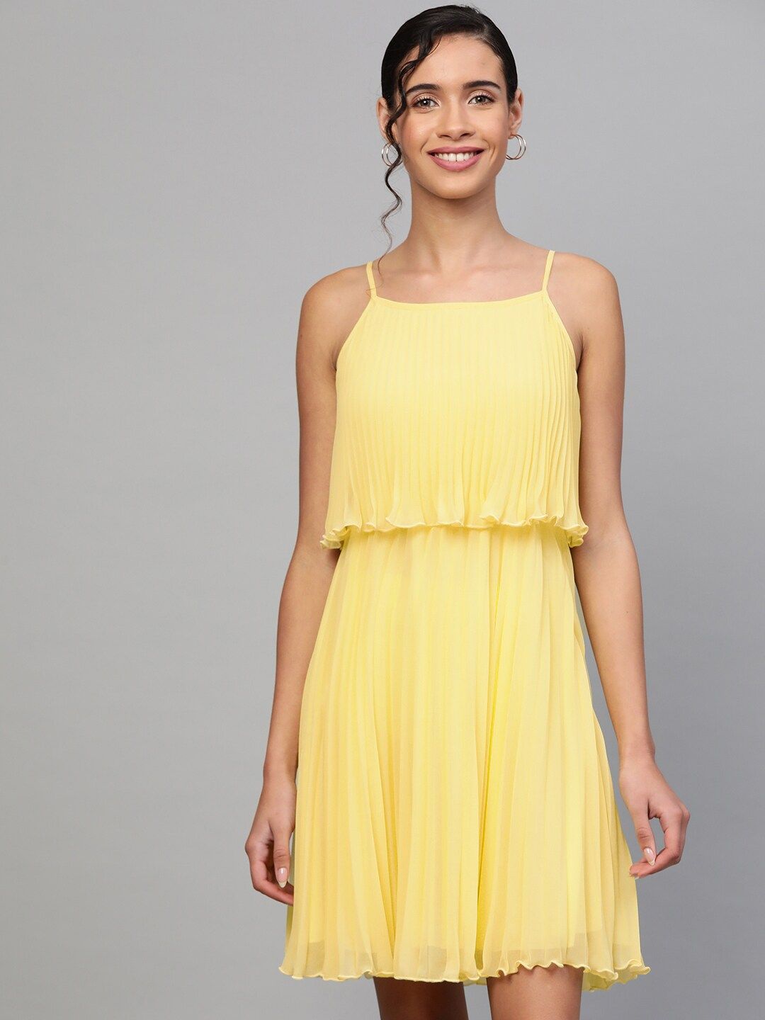 SASSAFRAS Yellow Accordion Pleated A-Line Dress