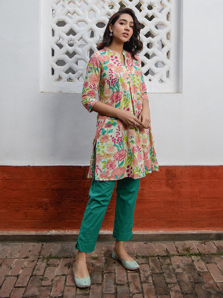 Janasya Pure Cotton Floral Printed A-Line Tunic